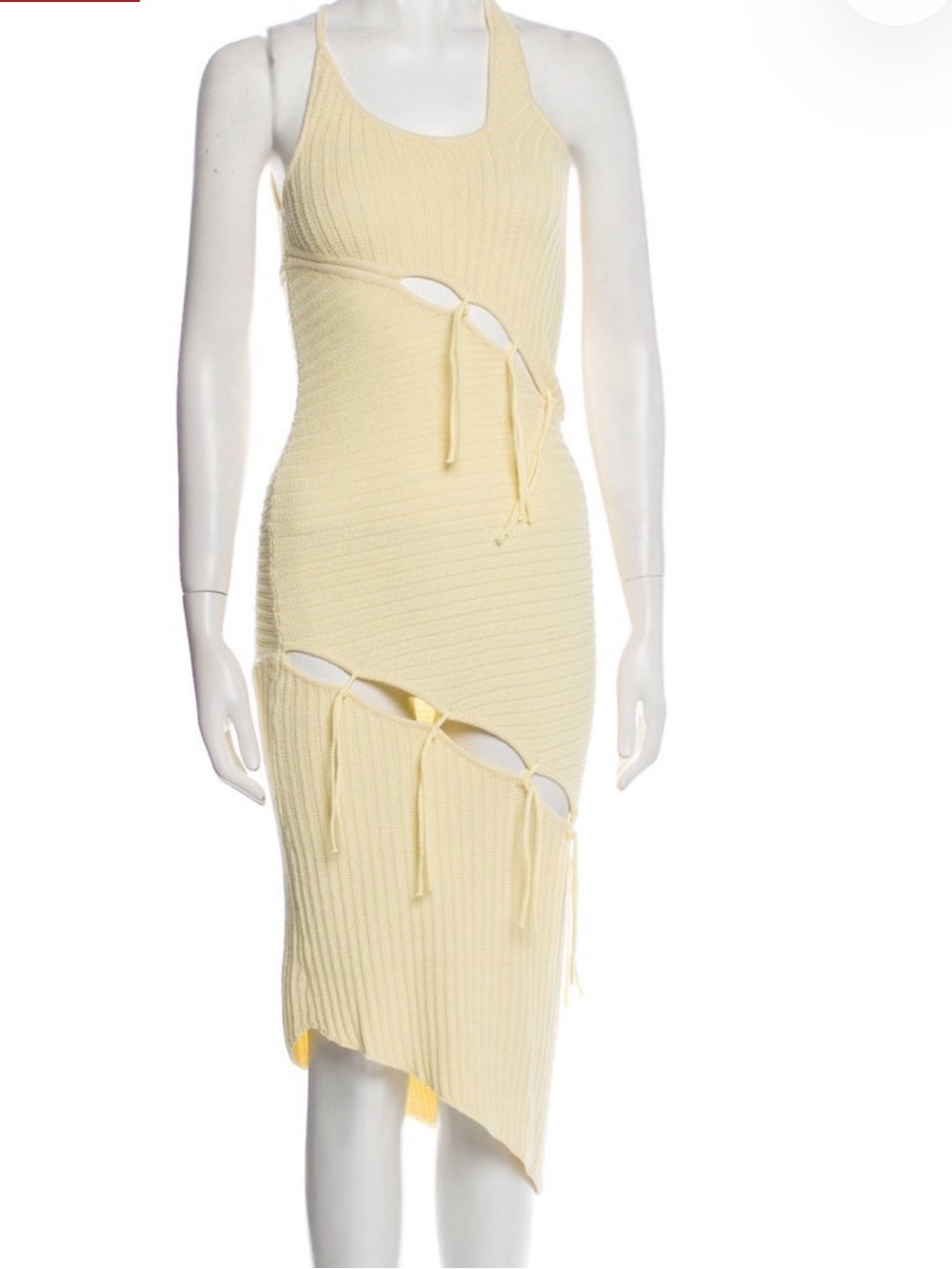 NBD Pale Yellow Ribbed Cutout Midi Dress
